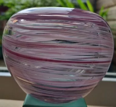 Buy Mdina Art Glass Bowl/Vase  Pink Swirl Signed Mdina (Heavy) • 12£