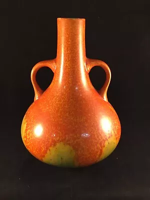 Buy Clews & Co Chameleon Ware Tunstall Orange Lava Glaze Two Handled Vase 20cm • 39.99£