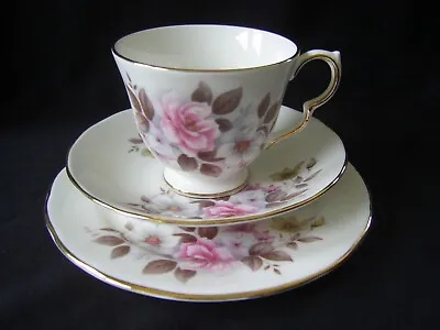 Buy Vintage Queen Anne China Trio -teacup, Saucer, Plate, Pink Roses Pattern 8686. • 5£