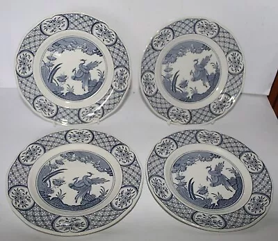 Buy 4 X  OLD CHELSEA 8  PLATES - FURNIVALS - BLUE & WHITE  - PEACOCK - WOOD, MASONS • 9.99£