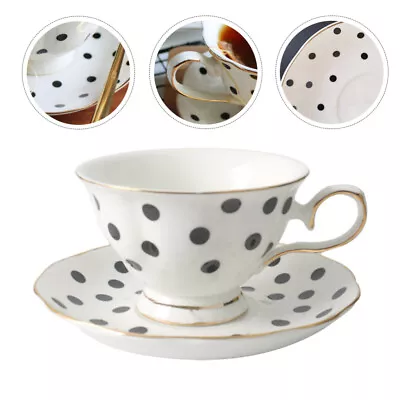 Buy  Coffee Cup And Saucer Porcelain Oatmeal Tea Lover White Latte Cups Stripe • 19.15£