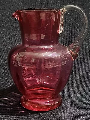 Buy A Vintage Original Cranberry Glass Milk Jug, Hand Blown With Clear Glass Handle • 12.99£