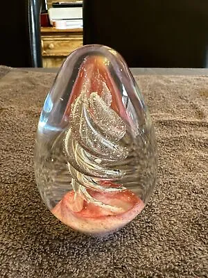 Buy Spiral Bubble Art Glass Egg Paperweight Clear And Pink • 11.95£