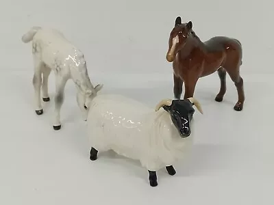 Buy X3 Vintage Beswick Ceramic Foals/Horse & Ram Ornaments/Figures - H245 • 20£