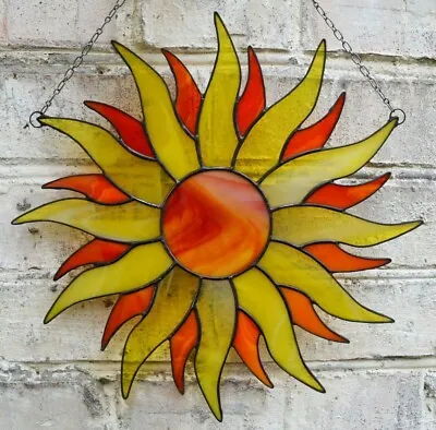 Buy Large Sun Stained Glass Suncatcher Boho Window Panel Sunshine Wall Hanging Decor • 123.29£