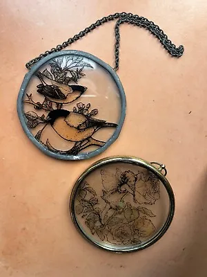 Buy Two Lovely Stained Glass Circular Hangings - Birds And Fairies • 6£