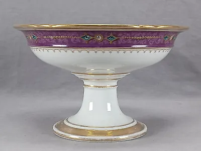 Buy Old Paris Hand Painted Floral Purple Scrollwork & Jewel Border Compote A • 153.73£