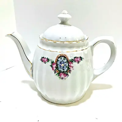 Buy Bavarian China Teapot White Gold Trim Hand Painted Floral Design 7  High X 8  W • 18.72£