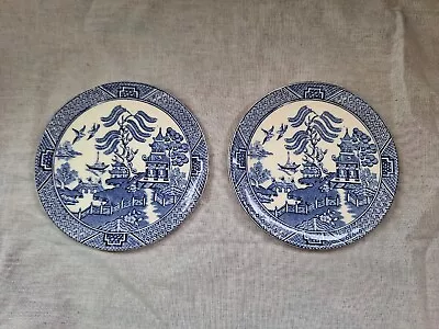 Buy Pair Set Of English Ironstone Tableware Willow Pattern Plates Coasters Blue Whit • 8.99£