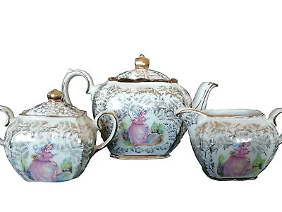 Buy 3 X SADLER 1930s Barrel Tea Set Crinoline Lady Cottage Garden Pattern Porcelain • 44.99£