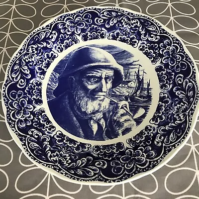 Buy Vintage Delft Blue Plate Boch Freres Plate Fisherman Smoking A Pipe 15” Diam VGC • 15£