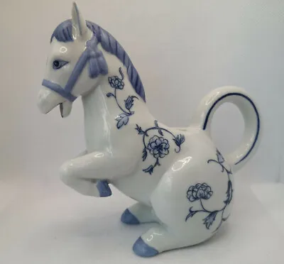 Buy Ceramic Blue And White Milk Jug Horse Country Friends By Hallie Greer 1986 • 9.50£