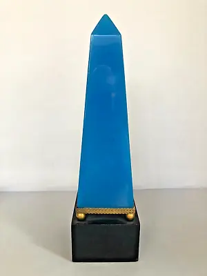 Buy Rare Antique French Blue Opalescent Glass Obelisk On Wooden Base  • 434.31£