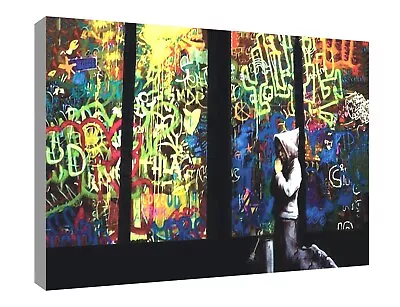 Buy Banksy Stained Glass  CANVAS WALL ART Framed Ready To Hang All Sizes Small Xxl • 19.99£