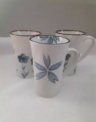 Buy Pottery Mugs X3 Handpainted Blue & White Floral Design • 18£