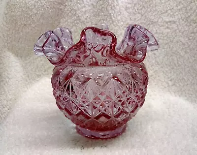 Buy Fenton Dusty Rose Cut & Block Double Crimped Glass Vase Art Glass • 26£