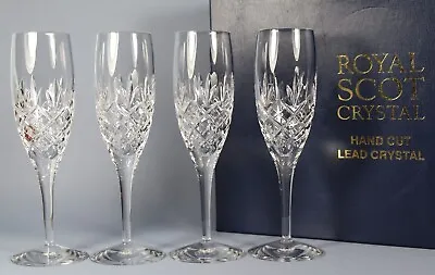 Buy Royal Scot Crystal, Edinburgh, 4 X Champagne Flutes, Vintage Glass Boxed • 79.99£