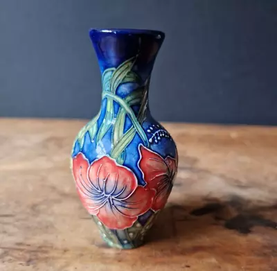 Buy Vintage Old Tupton Ware Small Decorative Vase Blue Red Hibiscus Floral Pattern • 19.99£