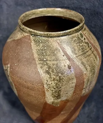 Buy Old Japanese Tanba Ware Stoneware Pottery Storage Jar Ash Glaze 12” • 249.95£