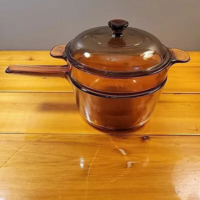 Buy Pyrex Corning Ware Vision Amber Glass 1.5 L Sauce Pan Pot Double Boiler Insert • 47.43£