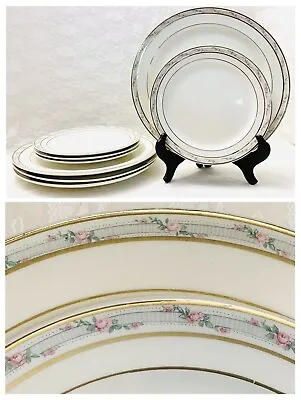 Buy Taylor Smith Taylor Dinner And Salad Plates Set Of 8 Pink Roses On Grey Rim • 44.05£