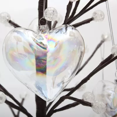 Buy 12x Clear Iridescent Glass Heart Baubles Ornament Fillable Christmas Wedding Set • 14.95£