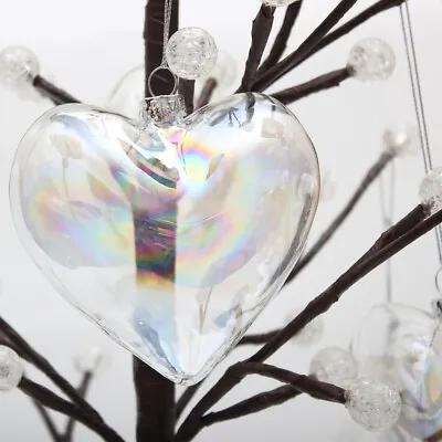 Buy 12x Pearly Clear Glass Heart Baubles Ornament Fillable Christmas Wedding Hanging • 14.95£