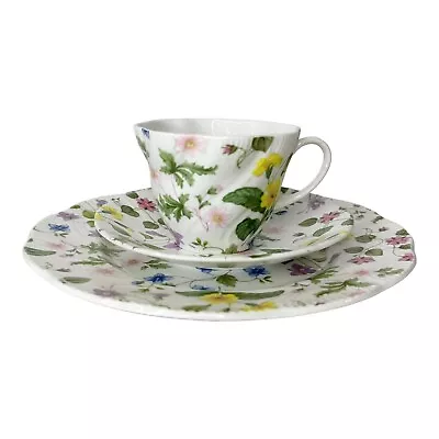 Buy Queens Fine Bone China “Country Meadow” 3 Pc Trio Teacup, Saucer And Plate Set • 21.09£