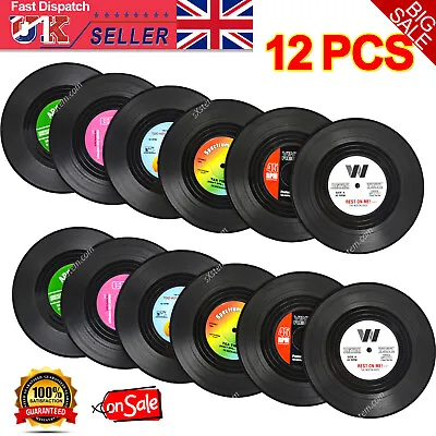 Buy 12PCS Retro CD Record Vinyl Coasters Cup Mat For Coffee Drink Tableware Non-slip • 7.29£
