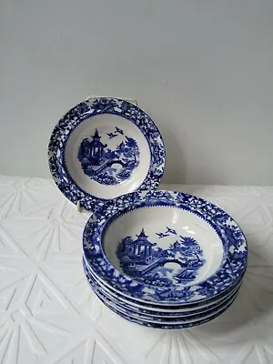 Buy Set 6 Vintage Olde Alton Ware Blue White Small Bowls 14.5c X 4cms Gardens Pagoda • 40£