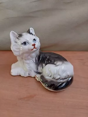Buy Genuine Bone China Glazed Porcelain Black & White Cat Figurine • 8£