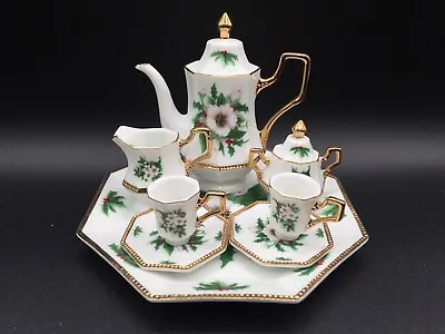 Buy Vtg Childs, Display, Doll Miniature China Porcelain Tea Set Xmas Holiday 10 Pc • 21.99£