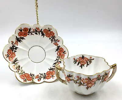 Buy Wileman Foley Red Daisy Wreath ~ Victorian ~ Cream Soup Cup & Saucer ~ 1890 • 121.63£