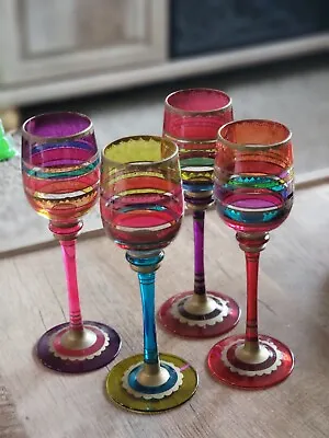 Buy Bohemian Hand Painted Multi-color Cordial/small Wine Goblets Set Of 4 • 57.54£