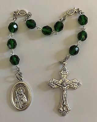 Buy St Jude Chaplet Handmade In Vintage Emerald Bohemian Glass With Relic Medal • 8.99£