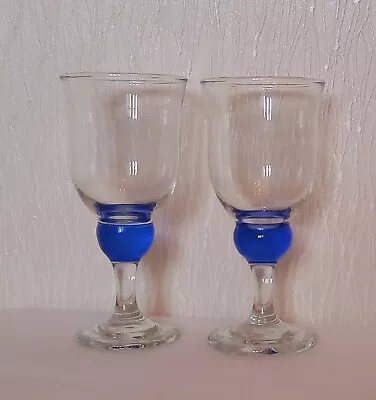 Buy 2x Vintage Cobalt Blue Bubble Stem Wine Glasses 250ml 2 Glasses • 19.99£