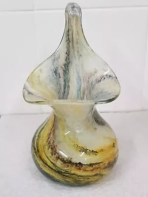 Buy Alum Bay Glass IoW Jack In The Pulpit Hand Blown Vase Yellow/Green Swirls 6.5  • 20£