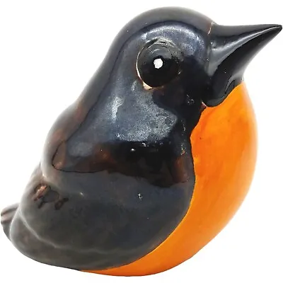 Buy Handmade Signed Ceramic Bird Figurine - 5  Large Dark Brown Orange Breasted • 15.79£