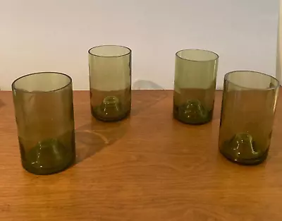 Buy 4 (Four) Vintage Green UPCYCLED Wine Bottle Drinking Glasses Tumblers • 47.15£