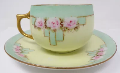 Buy Vintage J&C Bavaria Tea Cup & Saucer Bavarian Multicolor Rose Floral Gold Accent • 23.57£