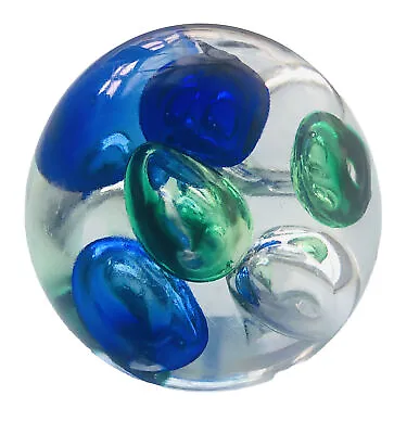 Buy Vintage LANGHAM Studio Glass Paperweight Art Glass Blue Green Clear Bubbles • 19.99£