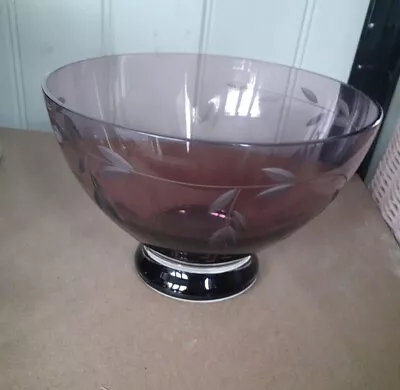 Buy Beautiful Amethyst Glass Engraved With Fuschias Serving Bowl Ornament • 8.99£