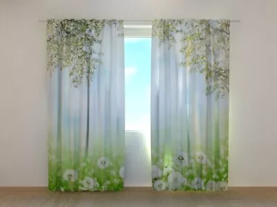 Buy 3D Curtain Printed White Dandelions Summer Field Flower Wellmira Made To Measure • 137.14£