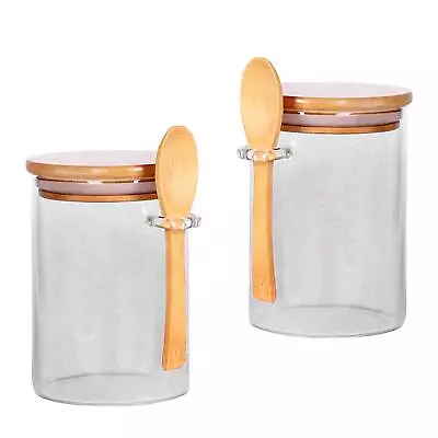 Buy Food Storage Jar With Bamboo Lid And Spoon Sugar Canister For Tea Flour Rice • 20.65£
