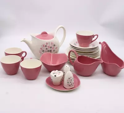 Buy MIDWINTER Modern Fashion In Pink Teapot Service Set 26 Pcs Cups Saucers Plates • 4.99£