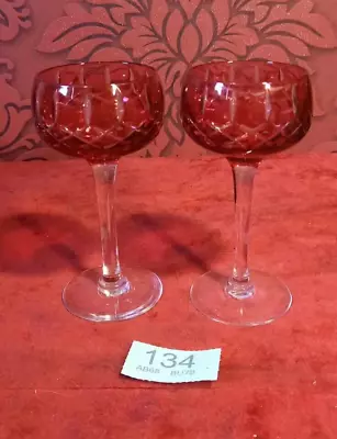 Buy Walsh Cranberry Overlay Cup Bowl Crystal Cocktail/Wine Glasses. C1930. Signed • 29.99£