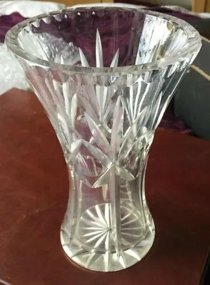 Buy Vintage Heavy Cut Glass Flower Vase With Star Base 20cm AF006 • 6£