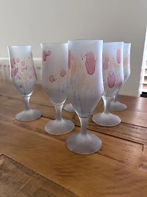 Buy Set Of Hebron Wine Art Drip Six Glasses Nouveau Hand Blown • 40£