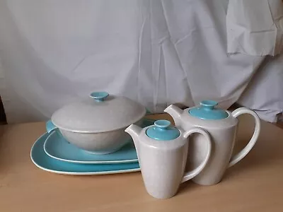 Buy Vintage Poole Pottery Twintone Sky Blue Dove Grey Plates Coffee Pots Tureen Set • 79.99£