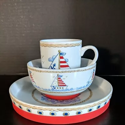 Buy Lenox Sailboat Childrens Dinner Set 3 Pieces Porcelain Mug Plate Bowl Silicone • 28.81£